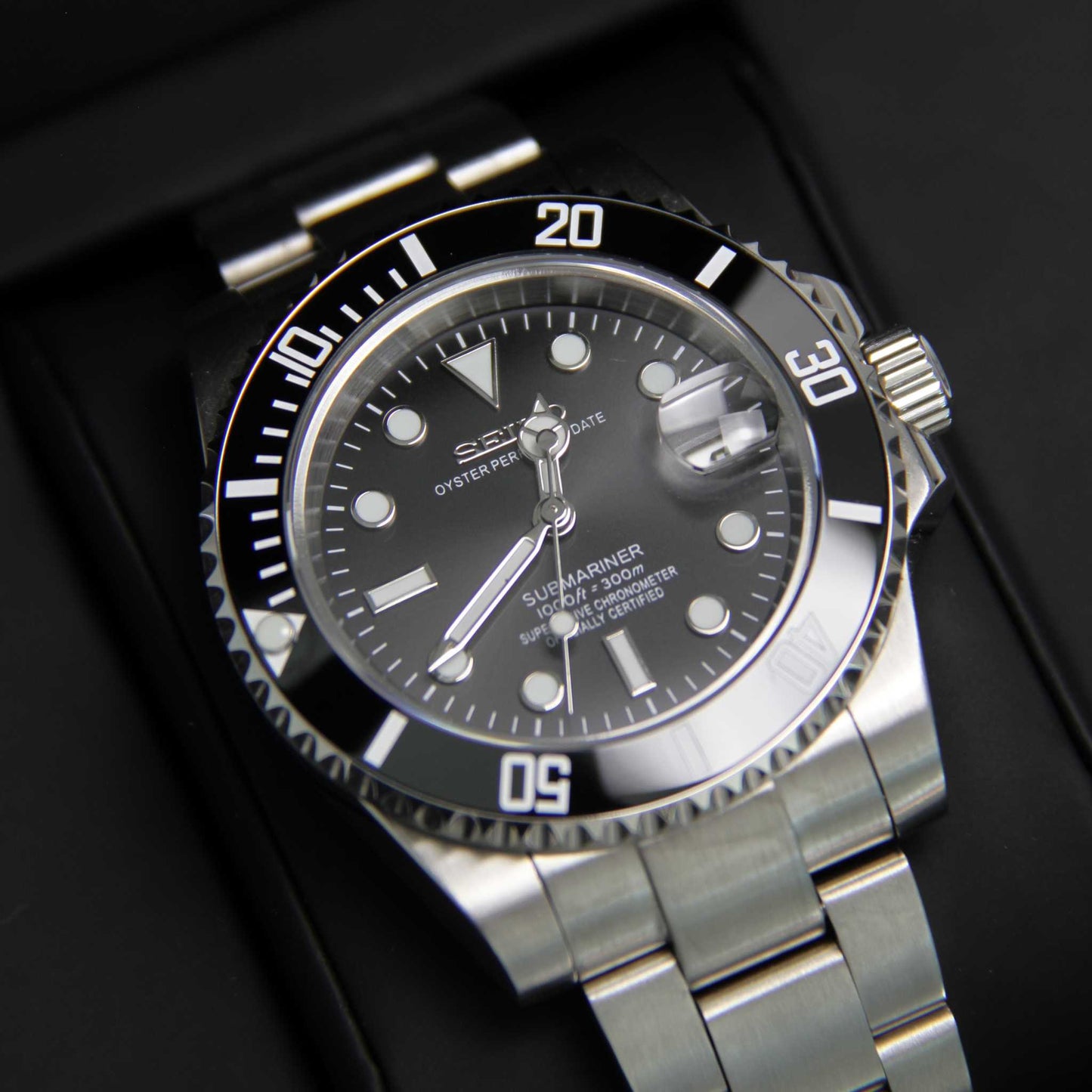 Seiko Mod Submariner Black Date 40mm - Custom Automatic Watch | NH35