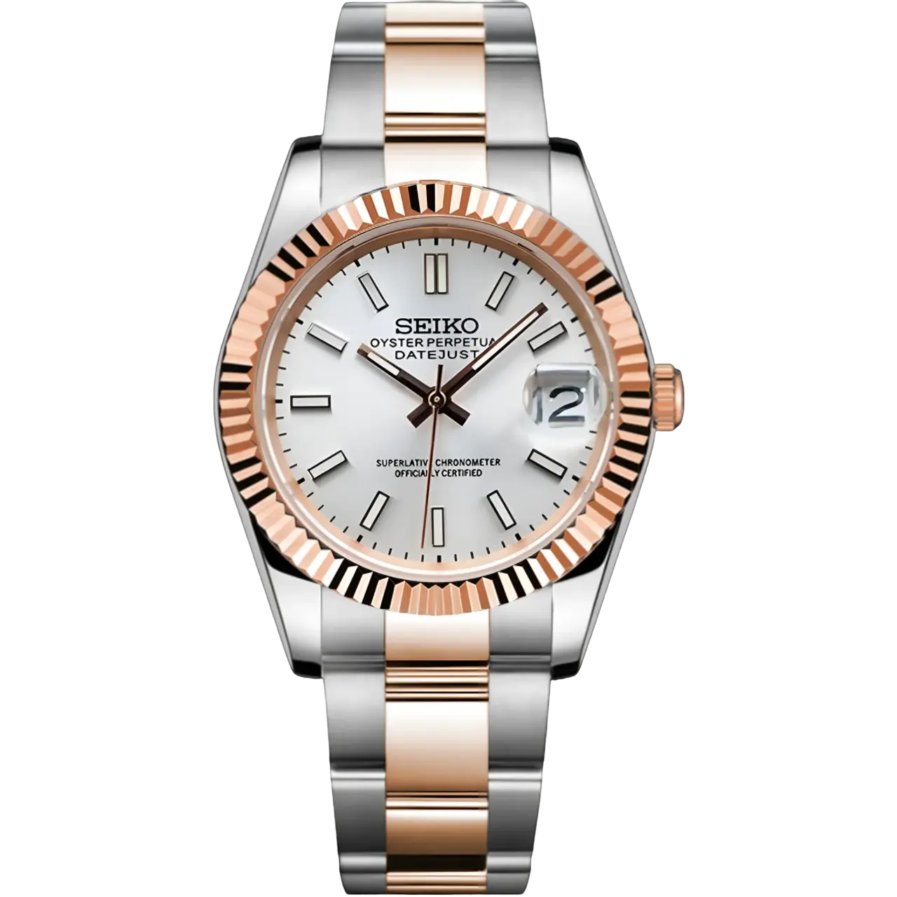 Seiko Mod Datejust Rose Gold White 36/40mm