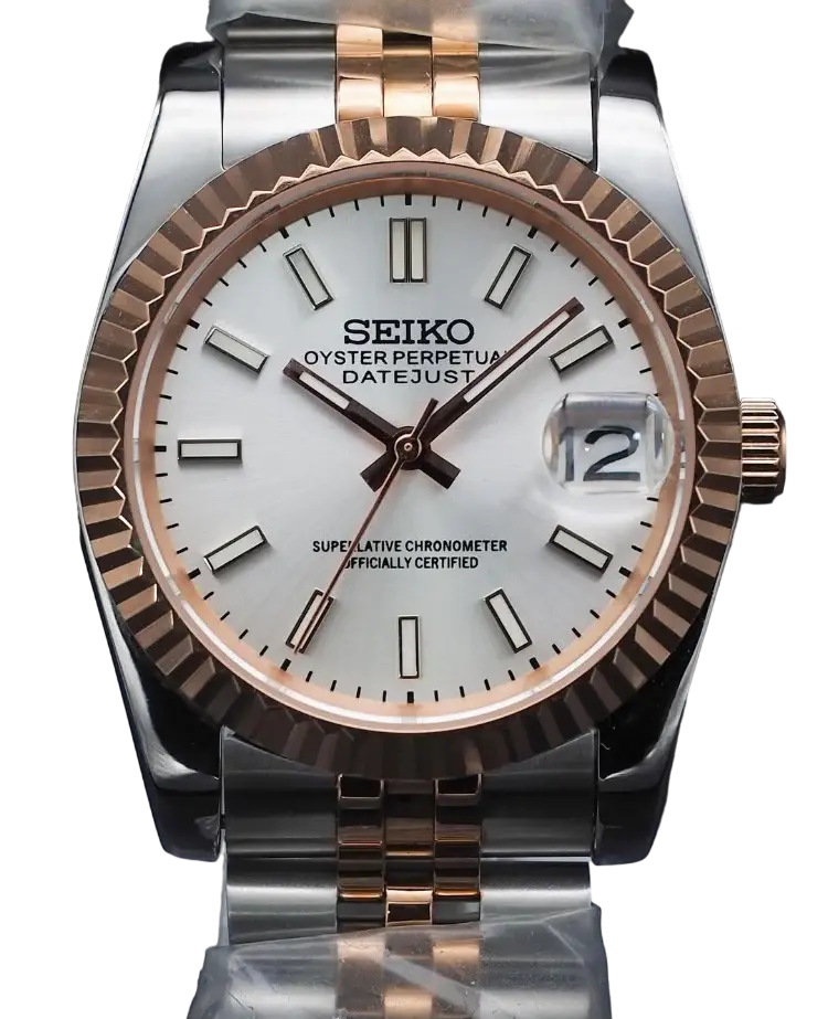 Seiko Mod Datejust Or Rose Blanc 36/40mm Ma boutique
