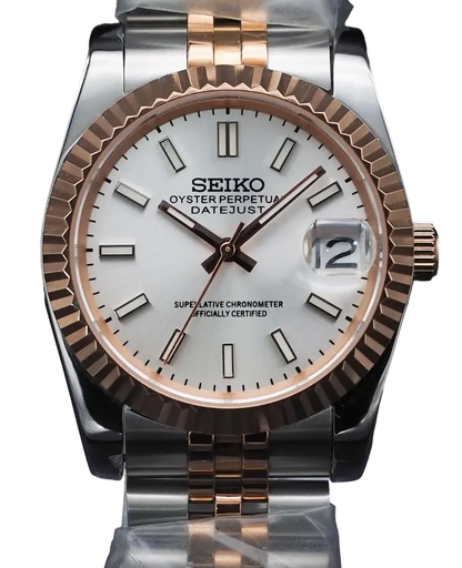 Seiko Mod Datejust Or Rose Blanc 36/40mm Ma boutique