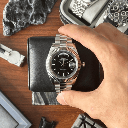 Seiko Mod Day Date Black and Silver 36/40mm | Miyota 8285 Automatic