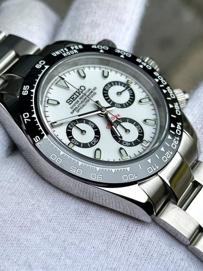 Seiko Mod Daytona Panda Black White 40mm