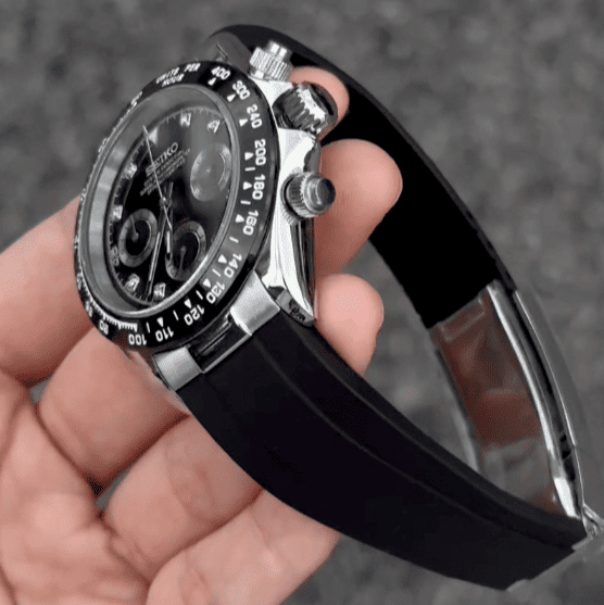 Seiko Mod Daytona VK63 Black Silver Diamond 40mm