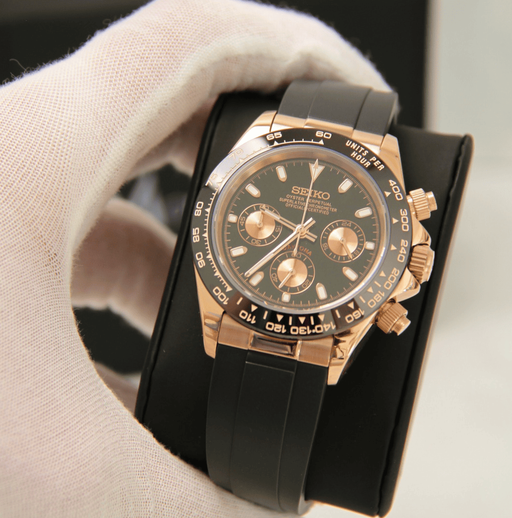 Seiko Mod Daytona Oysterflex Rose Gold 40mm - Custom Automatic Watch | VK63