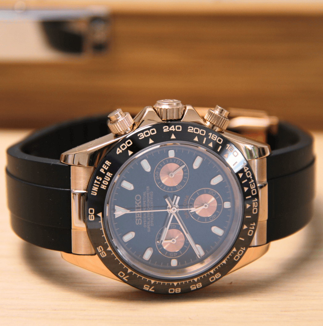 Seiko Mod Daytona Oysterflex Rose Gold 40mm - Custom Automatic Watch | VK63