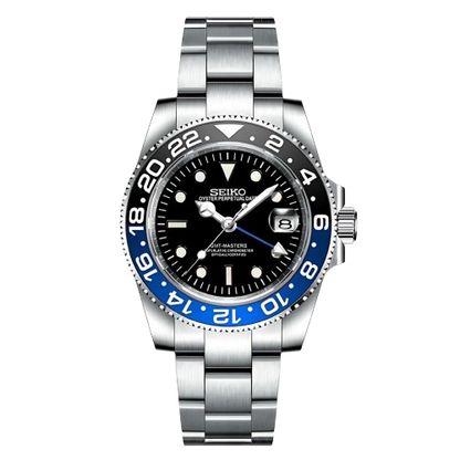 Montre Seiko Mod GMT Batman cadran noir avec lunette céramique bleue – mouvement automatique NH34