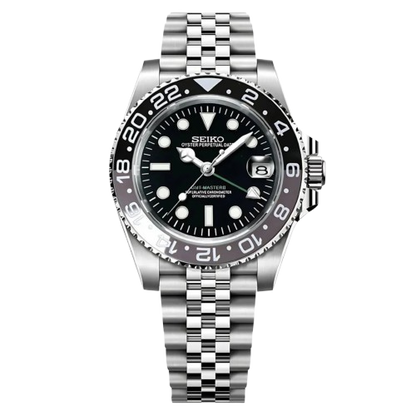 Montre Seiko Mod GMT Bruce Wayne cadran noir avec lunette céramique grise – mouvement automatique NH34