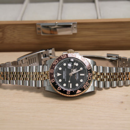 Montre Seiko Mod GMT Root beer avec bracelet - mouvement automatique visible NH34.