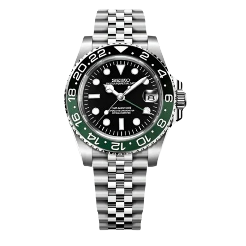 Montre Seiko Mod GMT Sprite cadran noir avec lunette acier brossé – mouvement automatique NH34