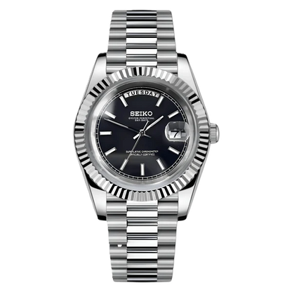 Seiko Mod Day Date Black and Silver 36/40mm | Miyota 8285 Automatic