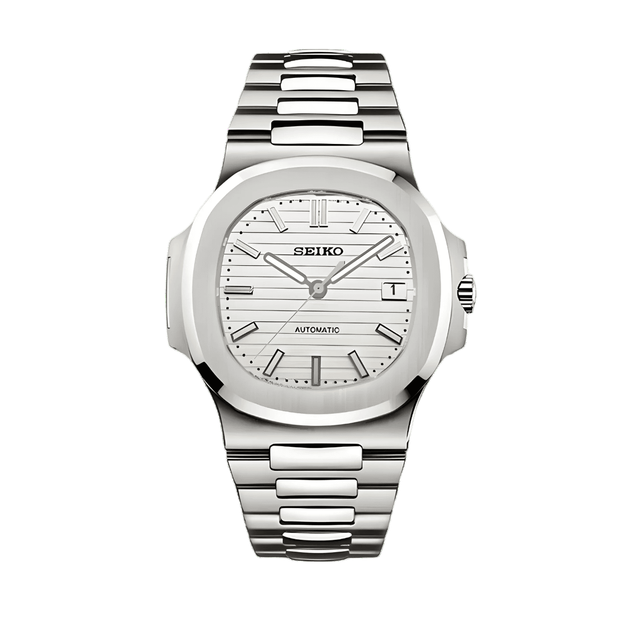 Montre Seiko Mod Nautilus Blanc 40mm avec boîtier en acier inoxydable, cadran blanc, mouvement automatique NH35 et verre saphir