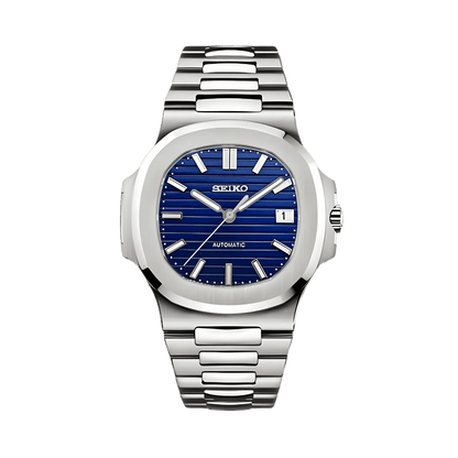 Montre Seiko Mod Nautilus Bleu Marine 40mm avec boîtier en acier inoxydable, mouvement automatique NH35 et verre saphir