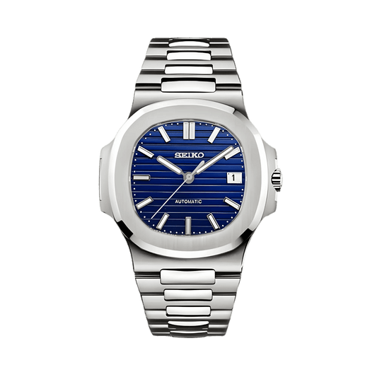 Montre Seiko Mod Nautilus Bleu Marine 40mm avec boîtier en acier inoxydable, mouvement automatique NH35 et verre saphir