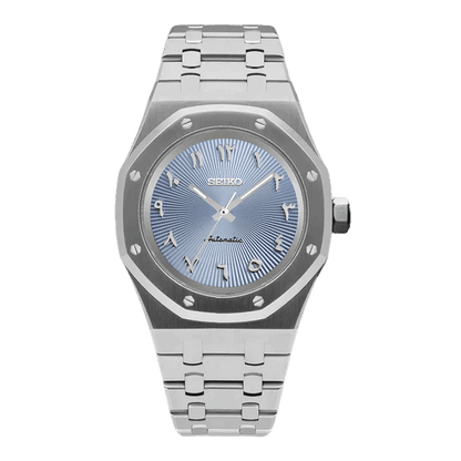 Montre Seiko Mod Royal Oak Arabic Bleu Ciel 41mm avec boîtier octogonal, chiffres arabes, mouvement automatique NH35 et verre saphir