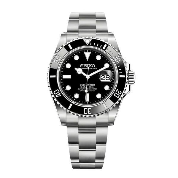 Seiko Mod Submariner Black Date 40mm - Custom Automatic Watch | NH35