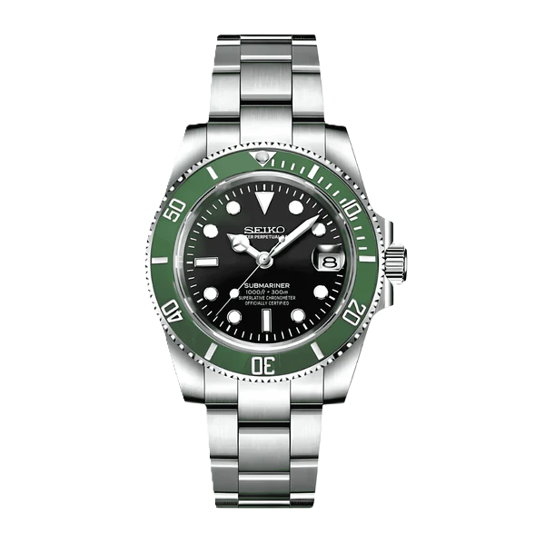 Seiko Mod Submariner Starbucks Black Green 40mm - Custom Automatic Watch | NH35