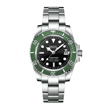 Seiko Mod Submariner Starbucks Black Green 40mm - Custom Automatic Watch | NH35