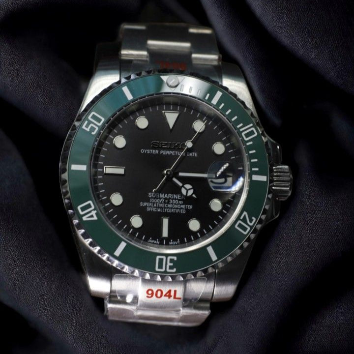 Seiko Mod Submariner Starbucks Black Green 40mm - Custom Automatic Watch | NH35